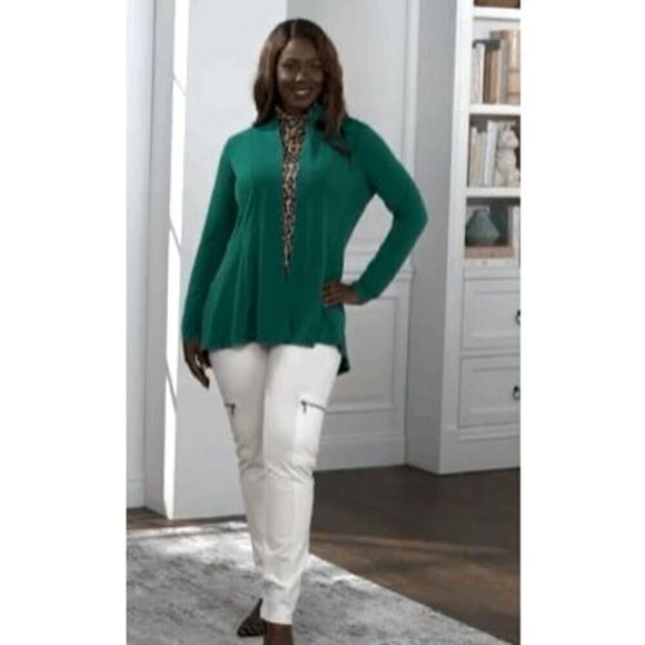 Susan Graver Womens 3X Liquid Knit Open Front Cardigan Green Long Sleeve NWT - Picture 1 of 7